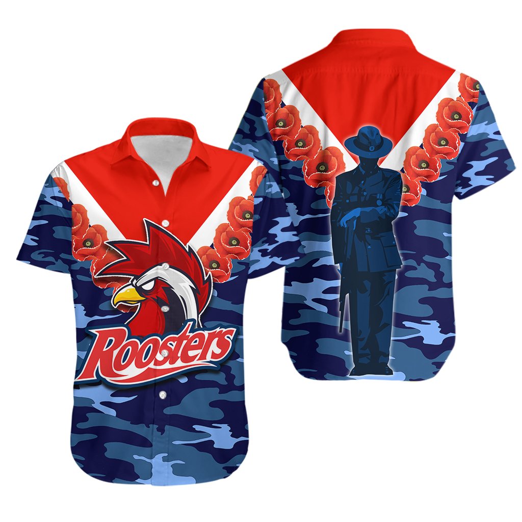 Roosters Hawaiian Shirt ANZAC Day Army Patterns - Vibe Hoodie Shop