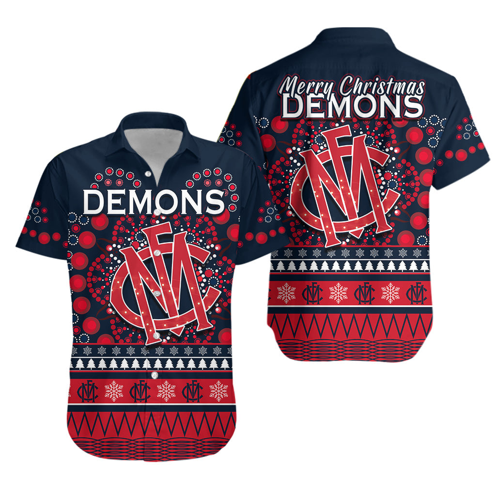 Demons Merry Christmas Hawaiian Shirt Melbourne Football Indigenous - Vibe Hoodie Shop