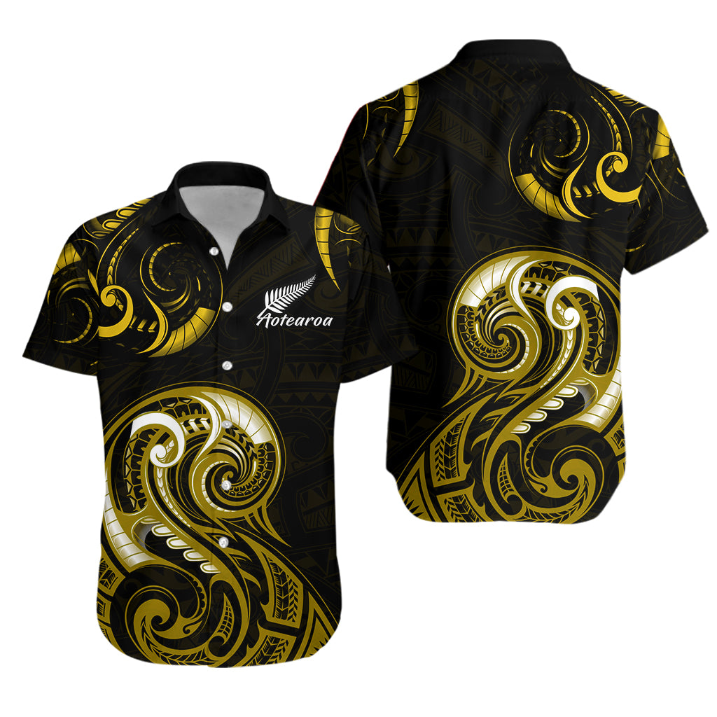 Aotearoa Fern Hawaiian Shirt Maori Pattern Version Gold - Vibe Hoodie Shop