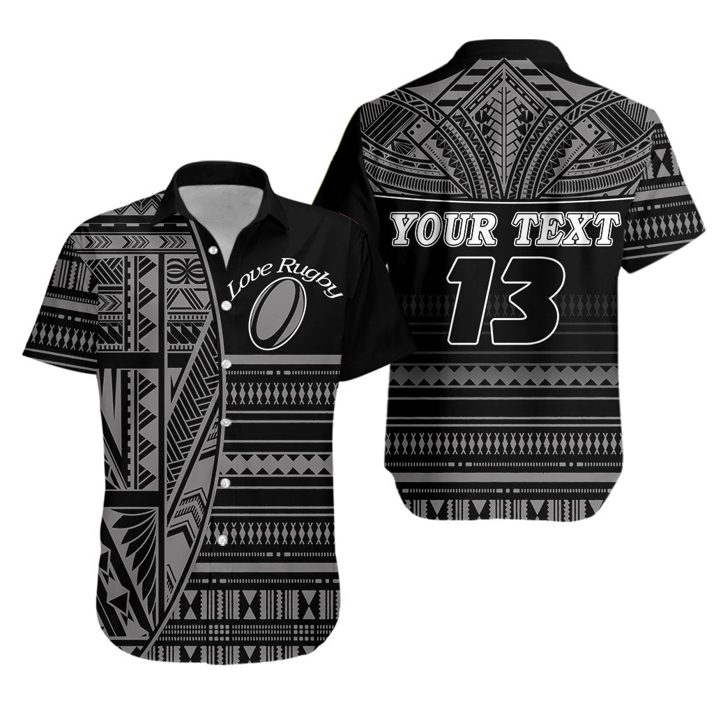 (Custom Personalised) Polynesian Rugby Hawaiian Shirt With Love Style Gray - Custom Text and Number - Vibe Hoodie Shop