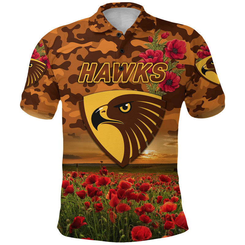 (Custom Personalised) Hawthorn Hawks ANZAC Polo Shirt Poppy Vibes - Vibe Hoodie Shop