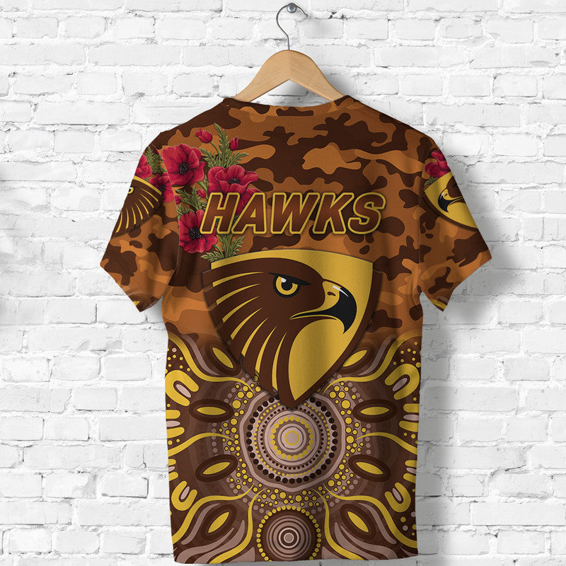 Hawthorn Hawks ANZAC T shirt Indigenous Vibes - Vibe Hoodie Shop