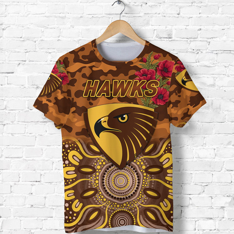 (Custom Personalised) Hawthorn Hawks ANZAC T shirt Indigenous Vibes - Vibe Hoodie Shop