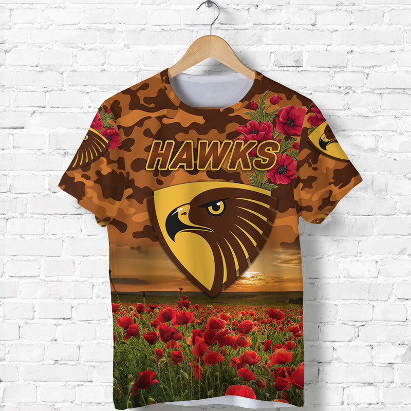 (Custom Personalised) Hawthorn Hawks ANZAC T shirt Poppy Vibes - Vibe Hoodie Shop