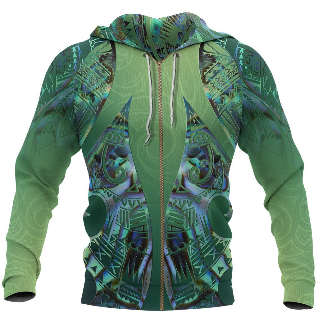 New Zealand Maori Zip Hoodie, Hei Matau Paua Shell Full Zip Hoodie - Vibe Hoodie Shop