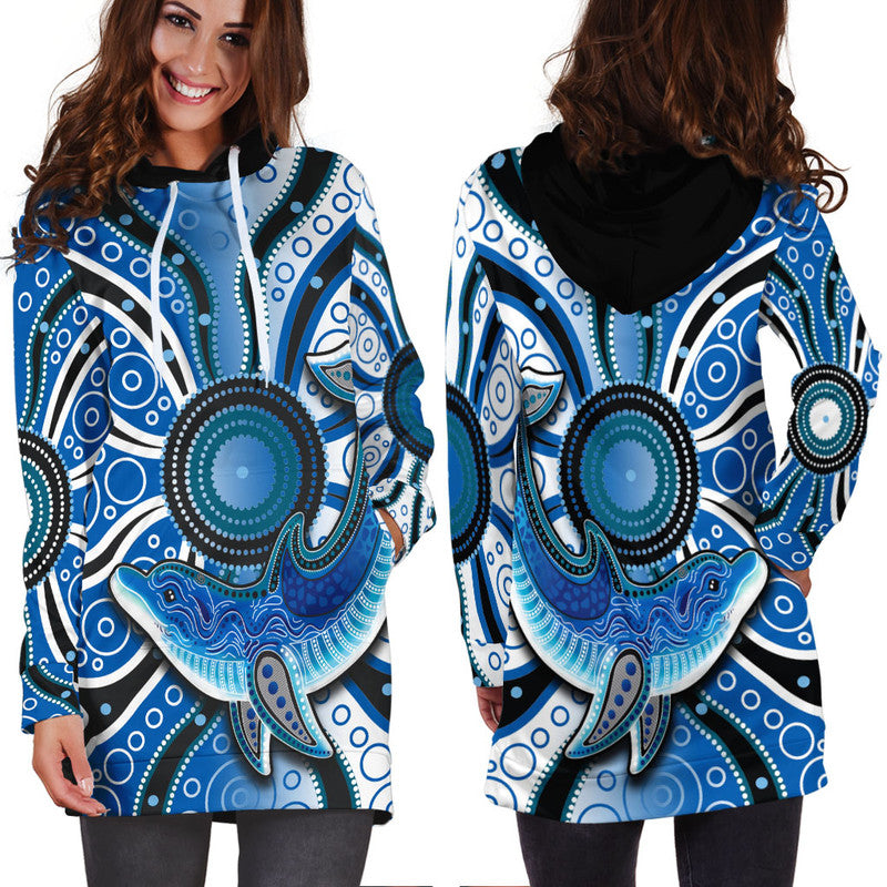 Aboriginal Dolphins Hoodie Dress Blue Sea - Vibe Hoodie Shop