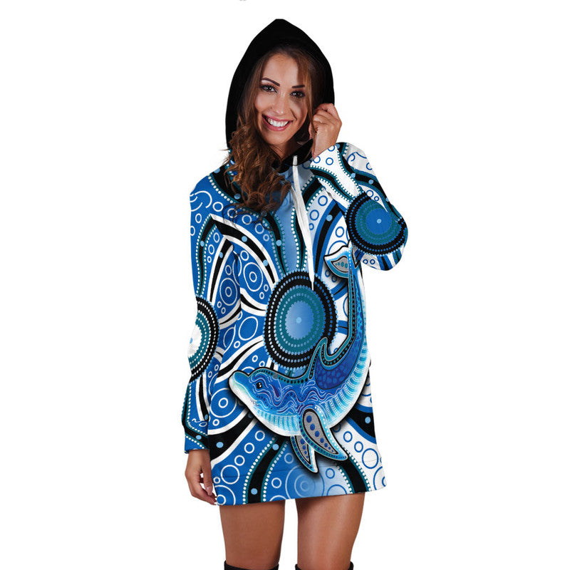 Aboriginal Dolphins Hoodie Dress Blue Sea - Vibe Hoodie Shop