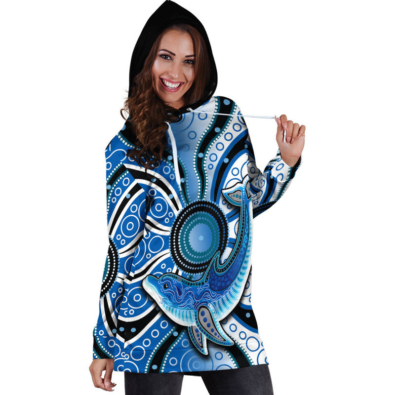 Aboriginal Dolphins Hoodie Dress Blue Sea - Vibe Hoodie Shop