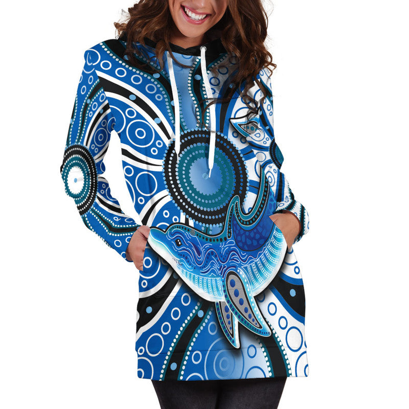 Aboriginal Dolphins Hoodie Dress Blue Sea - Vibe Hoodie Shop