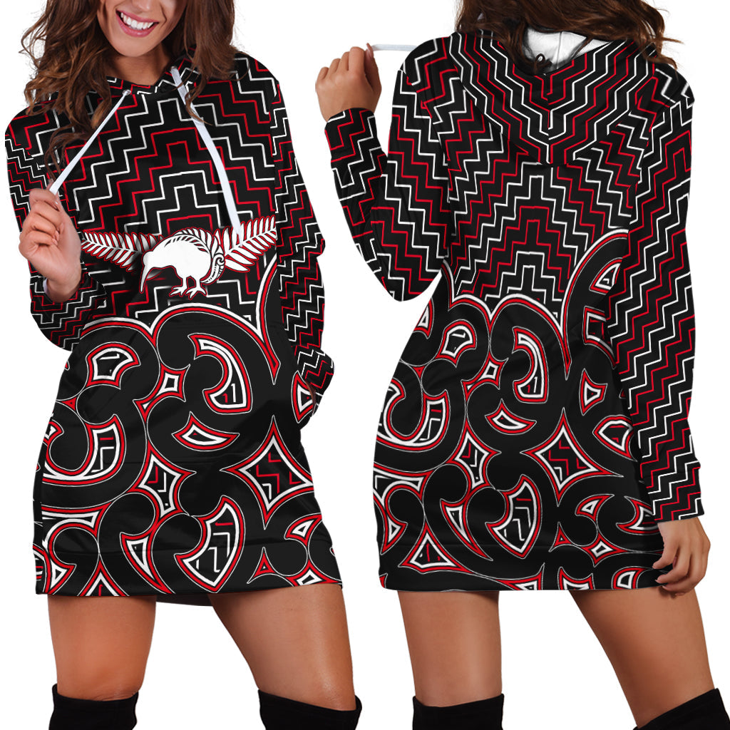 New Zealand Hoodie Dress Maori Graphic Tee patterns Red - Vibe Hoodie Shop