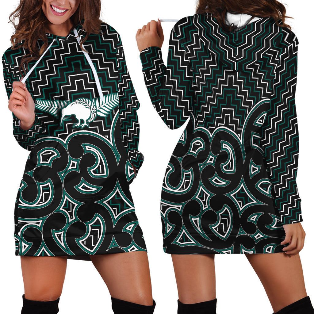 New Zealand Hoodie Dress Maori Graphic Tee patterns Green - Vibe Hoodie Shop