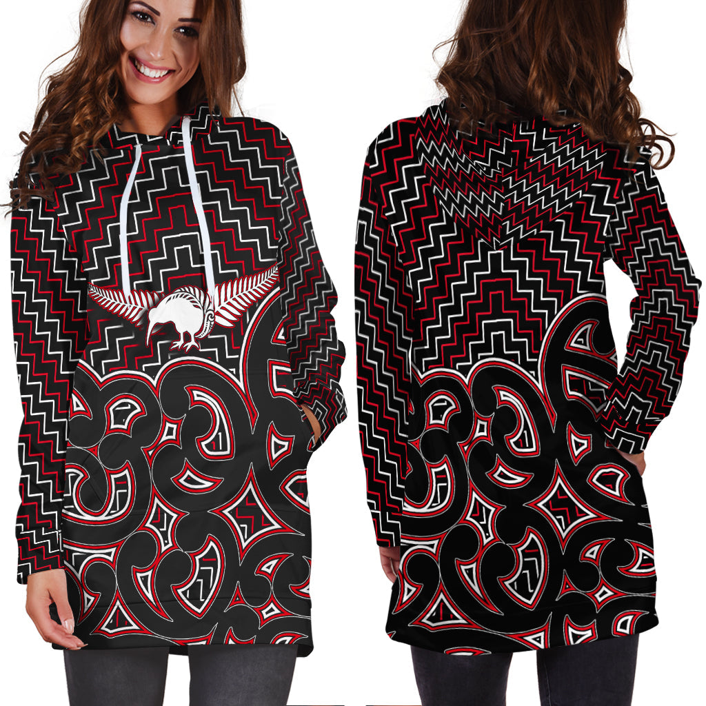 New Zealand Hoodie Dress Maori Graphic Tee patterns Red - Vibe Hoodie Shop