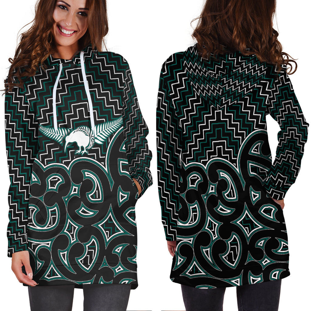 New Zealand Hoodie Dress Maori Graphic Tee patterns Green - Vibe Hoodie Shop