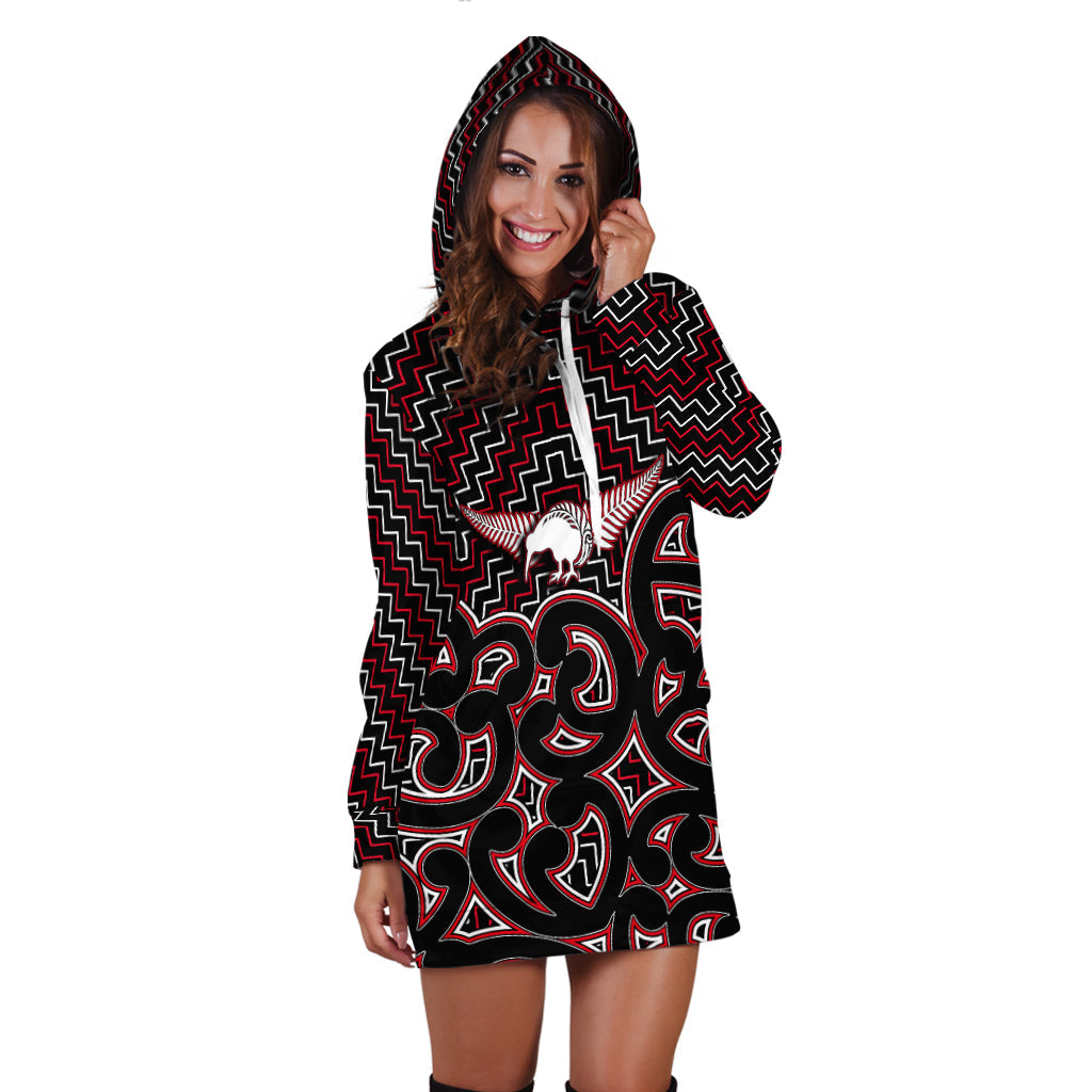 New Zealand Hoodie Dress Maori Graphic Tee patterns Red - Vibe Hoodie Shop