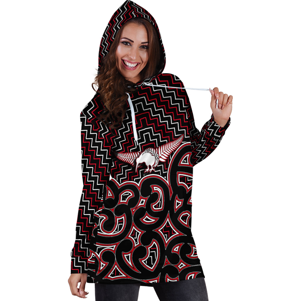 New Zealand Hoodie Dress Maori Graphic Tee patterns Red - Vibe Hoodie Shop