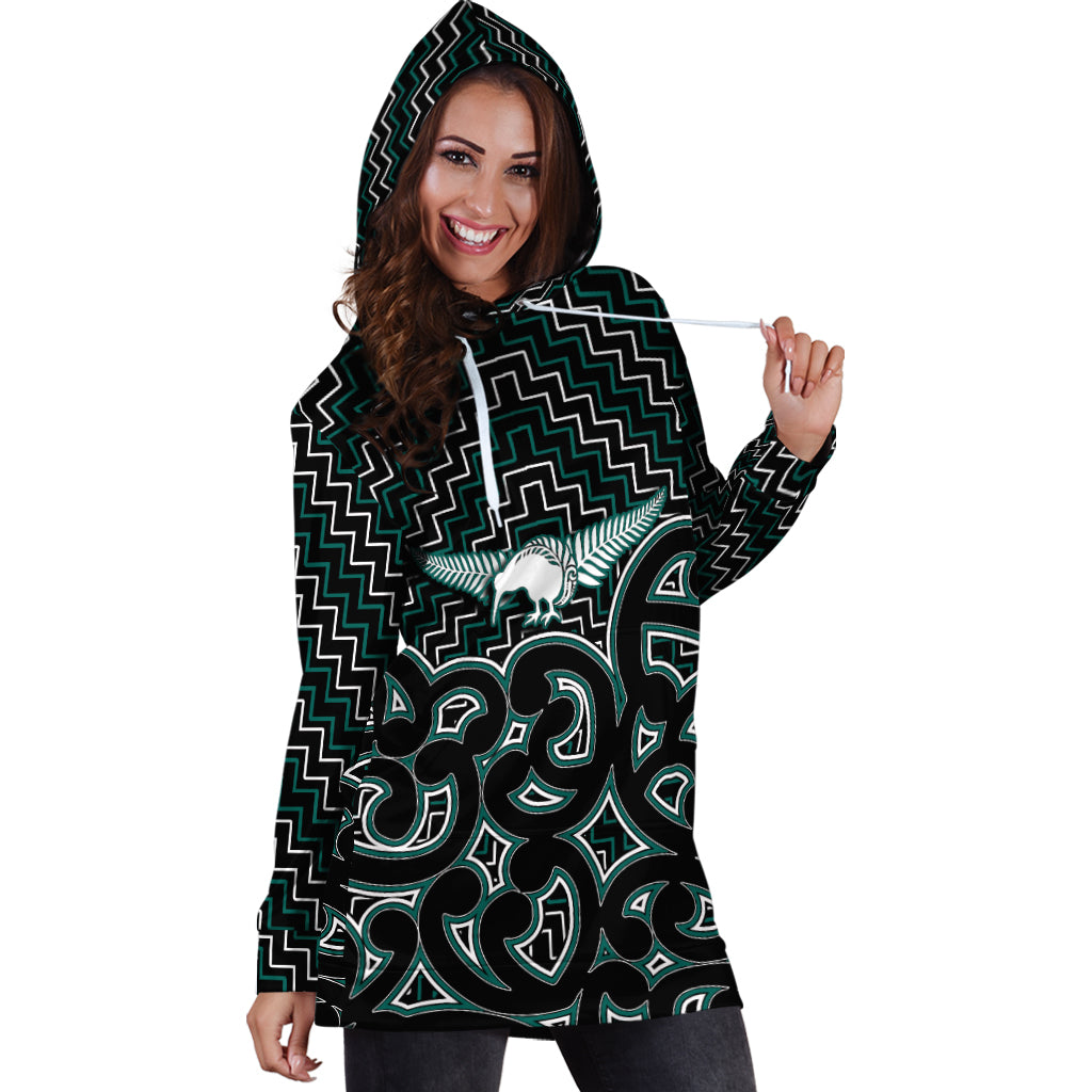 New Zealand Hoodie Dress Maori Graphic Tee patterns Green - Vibe Hoodie Shop