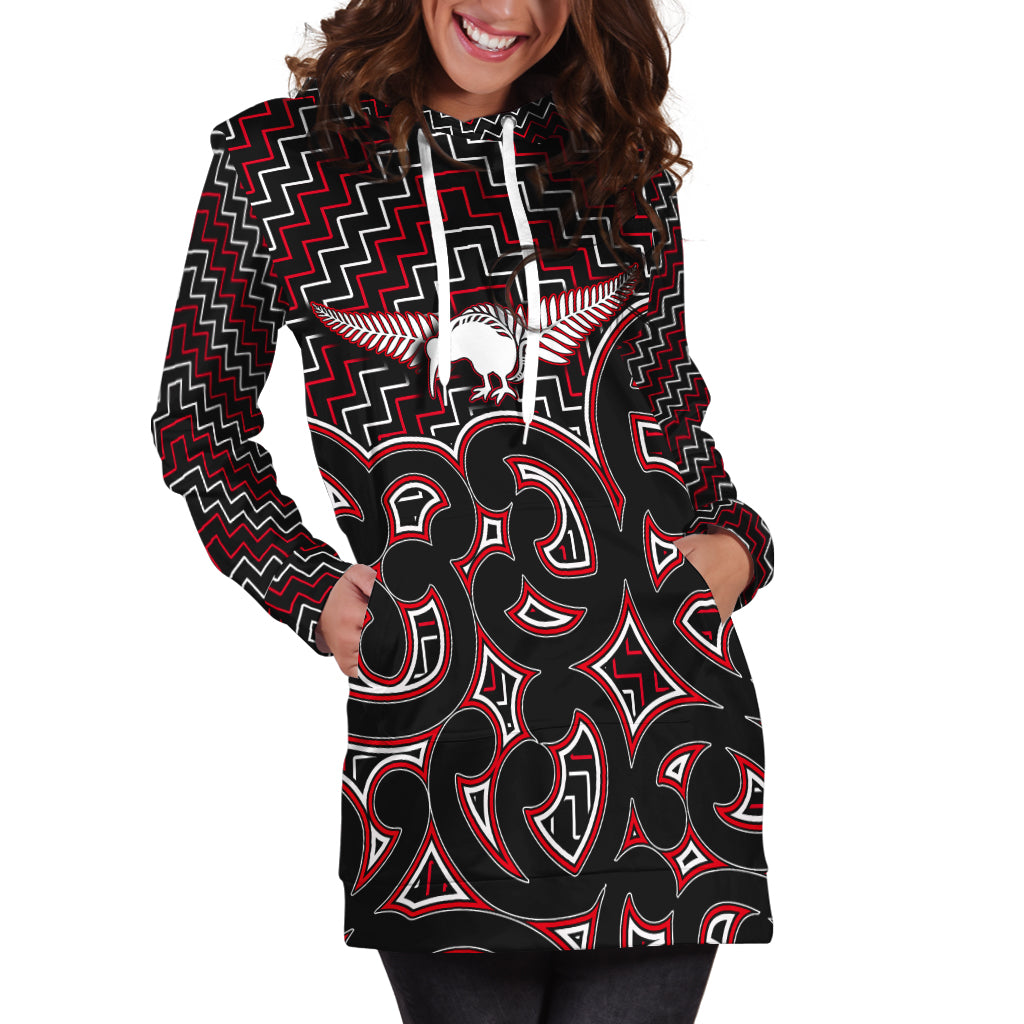 New Zealand Hoodie Dress Maori Graphic Tee patterns Red - Vibe Hoodie Shop