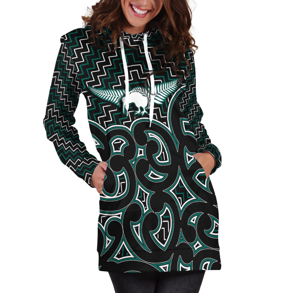 New Zealand Hoodie Dress Maori Graphic Tee patterns Green - Vibe Hoodie Shop