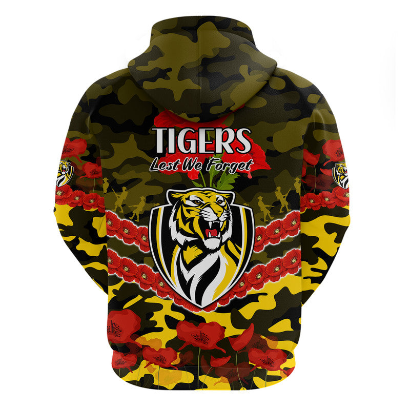 Richmond Tigers Football ANZAC Zip Up And Pullover Hoodie Lest We Forget LT9 - Vibe Hoodie Shop
