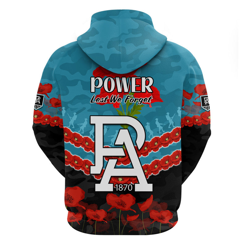 Port Adelaide Power Football ANZAC Zip Up And Pullover Hoodie Lest We Forget LT9 - Vibe Hoodie Shop