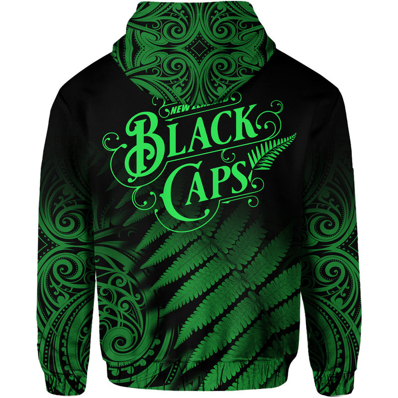 New Zealand Kiwis Cricket Team Zip Up And Pullover Hoodie Black Caps Silver Fern Mixed Maori Pattern Version Green LT9 - Vibe Hoodie Shop