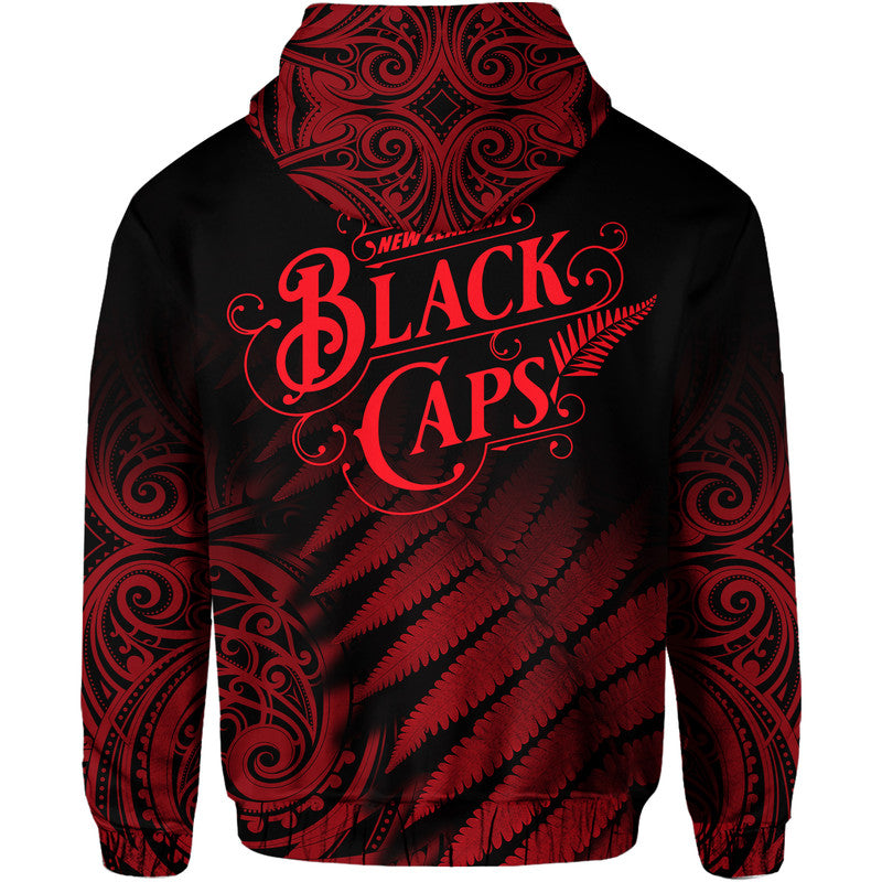 New Zealand Kiwis Cricket Team Zip Up And Pullover Hoodie Black Caps Silver Fern Mixed Maori Pattern Version Red LT9 - Vibe Hoodie Shop