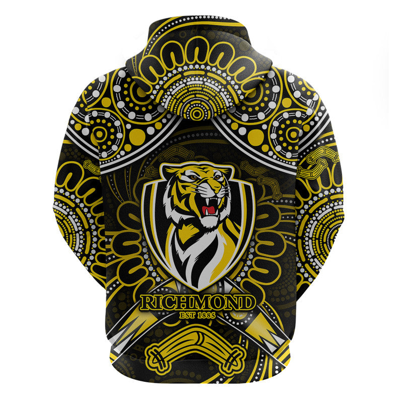 Richmond Tigers Football Zip Up And Pullover Hoodie Boomerang Indigenous Dots LT9 - Vibe Hoodie Shop