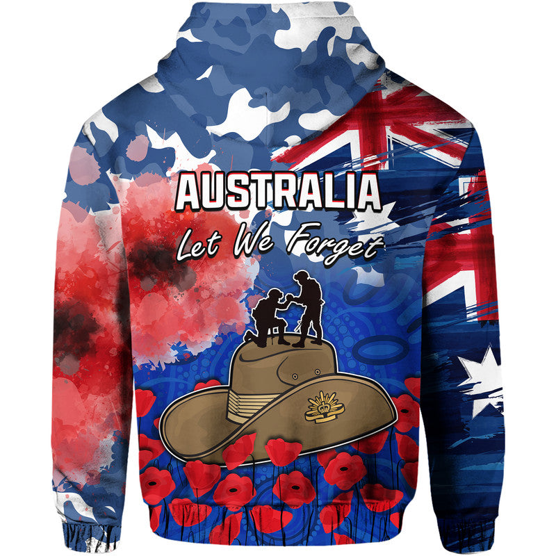 Australia ANZAC Day Zip Up And Pullover Hoodie Grunge Australia Flag and Red Poppy LT9 - Vibe Hoodie Shop