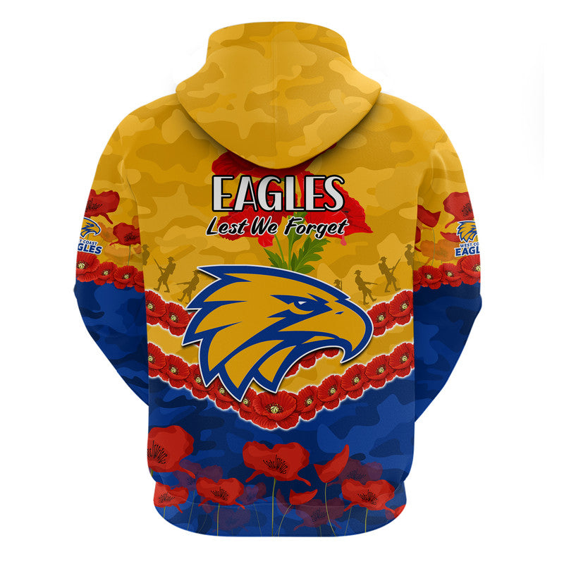 West Coast Eagles Football ANZAC Zip Up And Pullover Hoodie Lest We Forget LT9 - Vibe Hoodie Shop