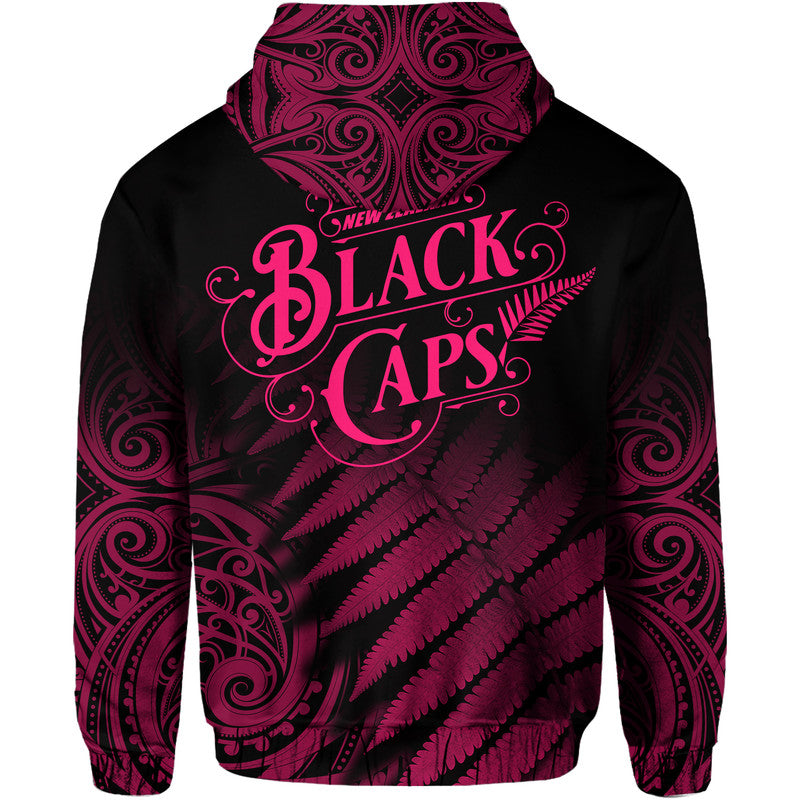 New Zealand Kiwis Cricket Team Zip Up And Pullover Hoodie Black Caps Silver Fern Mixed Maori Pattern Version Pink LT9 - Vibe Hoodie Shop