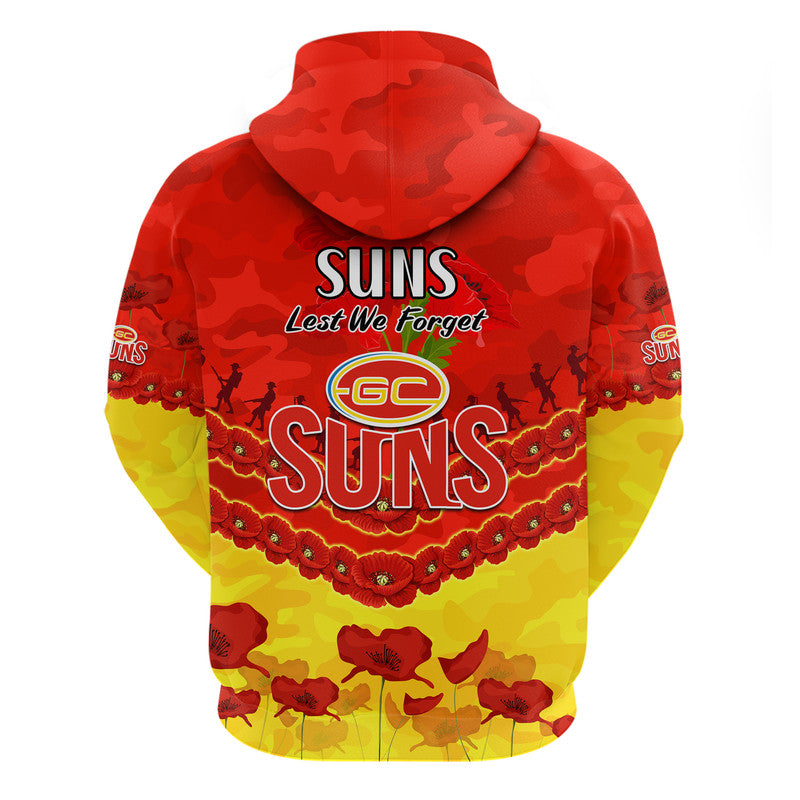 Suns Football ANZAC Zip Up And Pullover Hoodie Lest We Forget LT9 - Vibe Hoodie Shop