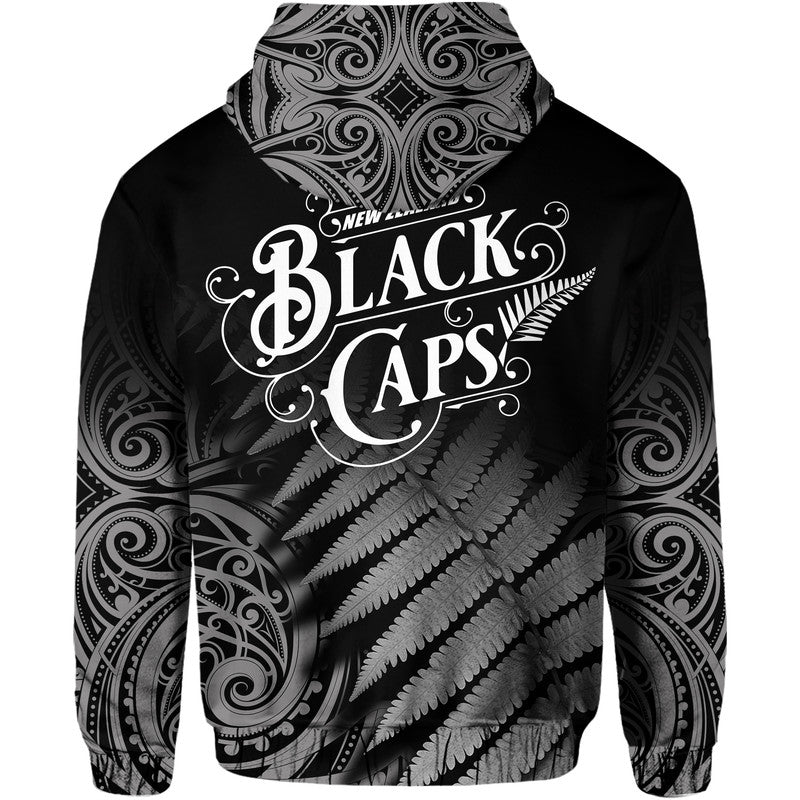 New Zealand Kiwis Cricket Team Zip Up And Pullover Hoodie Black Caps Silver Fern Mixed Maori Pattern Version Black LT9 - Vibe Hoodie Shop