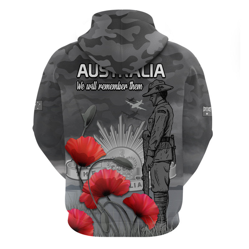 Remembrance Day Zip Up And Pullover Hoodie Soldier Australian Army Rising Sun With Red Poppy LT9 - Vibe Hoodie Shop