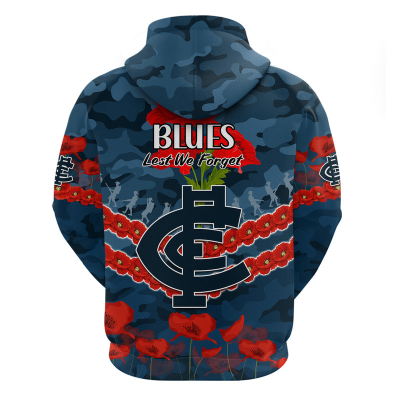 Blues Football ANZAC Zip Up And Pullover Hoodie Lest We Forget LT9 - Vibe Hoodie Shop