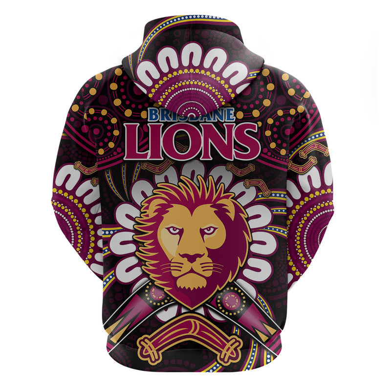 Brisbane Lions Football Zip Up And Pullover Hoodie Boomerang Indigenous Dots LT9 - Vibe Hoodie Shop