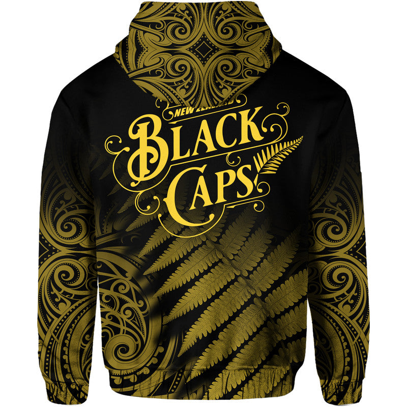 New Zealand Kiwis Cricket Team Zip Up And Pullover Hoodie Black Caps Silver Fern Mixed Maori Pattern Version Gold LT9 - Vibe Hoodie Shop