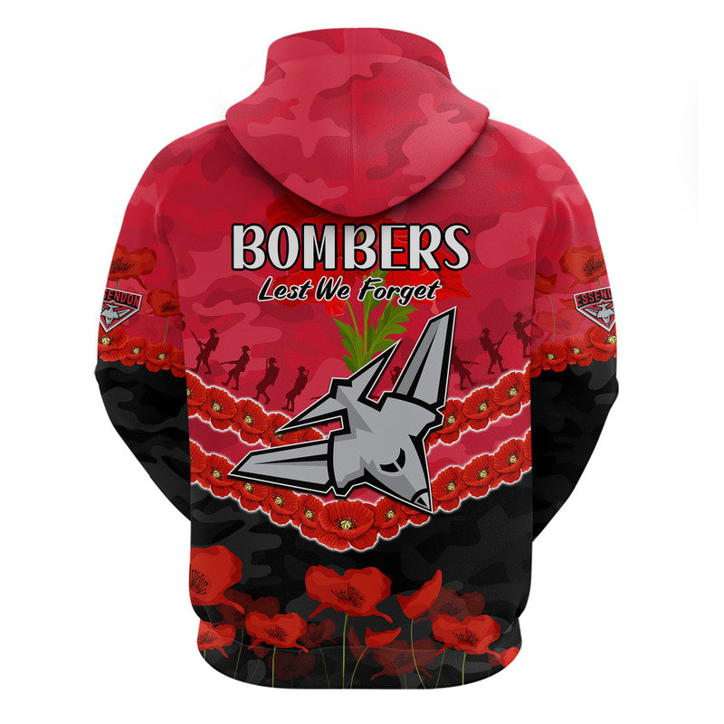 Bombers Football ANZAC Zip Up And Pullover Hoodie Lest We Forget LT9 - Vibe Hoodie Shop