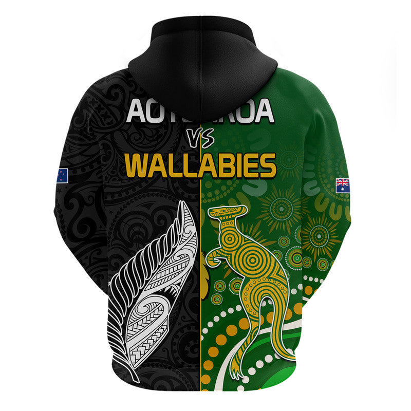 Aotearoa Rugby All Black Combine Australia Wallabies Zip Up And Pullover Hoodie Aboriginal Kangaroo And Maori Fern LT9 - Vibe Hoodie Shop