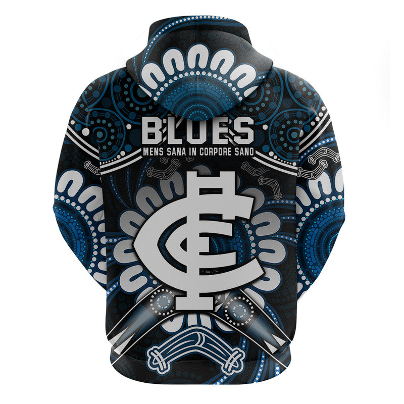 Blues Football Zip Up And Pullover Hoodie Boomerang Indigenous Dots LT9 - Vibe Hoodie Shop