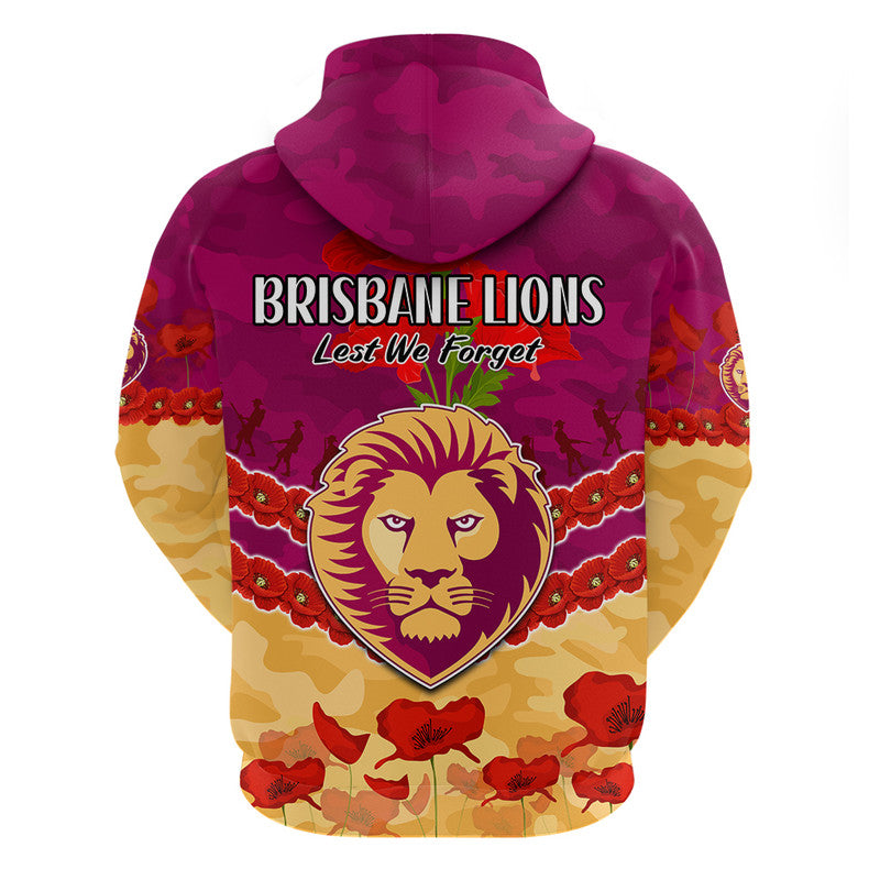 Brisbane Lions Football ANZAC Zip Up And Pullover Hoodie Lest We Forget LT9 - Vibe Hoodie Shop