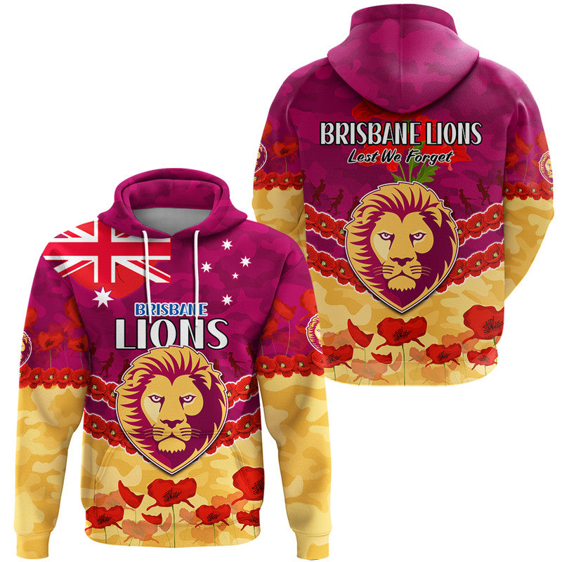 Brisbane Lions Football ANZAC Zip Up And Pullover Hoodie Lest We Forget LT9 - Vibe Hoodie Shop