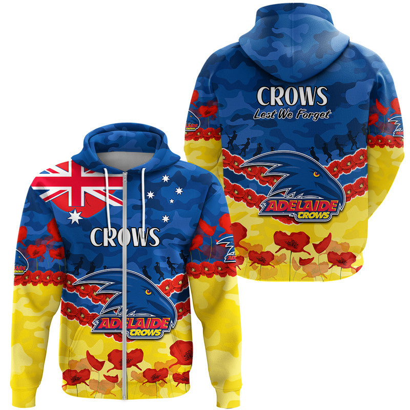 Adelaide Crows Football ANZAC Zip Up And Pullover Hoodie Lest We Forget LT9 - Vibe Hoodie Shop