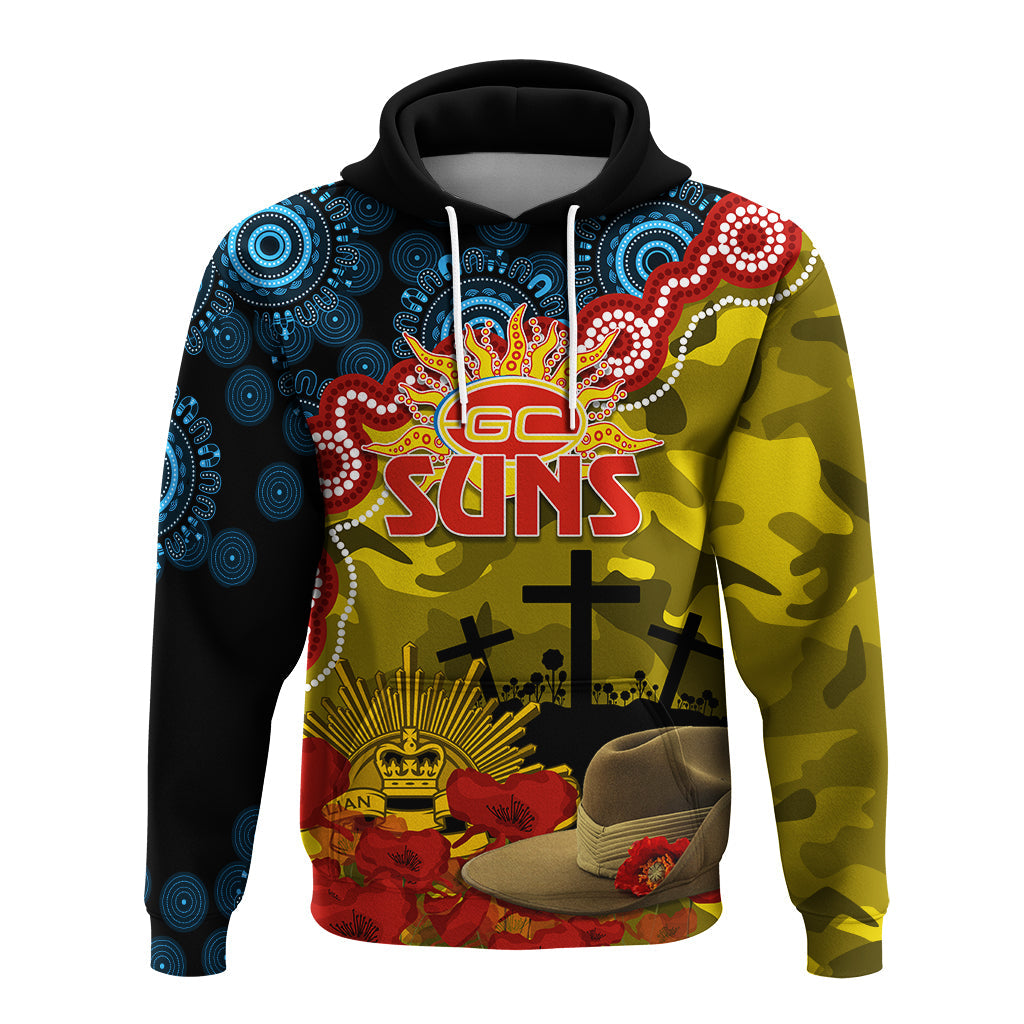 GC Suns Football ANZAC 2023 Hoodie Aboriginal Mix Slouch Hat LT7 - Vibe Hoodie Shop