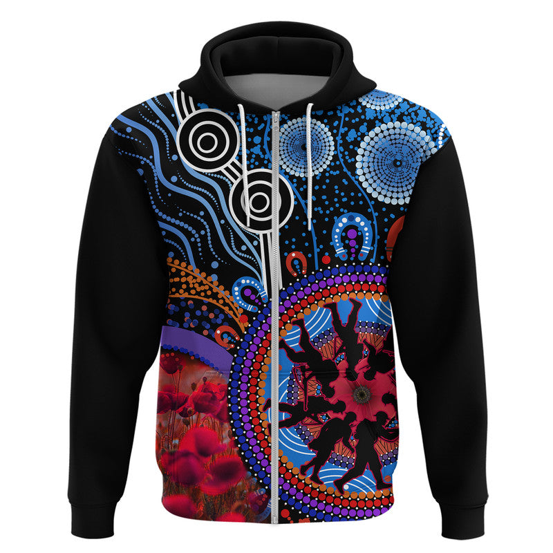 Australia ANZAC Day Zip Up And Pullover Hoodie Aboriginal Military and Poppy Flowers Style LT9 - Vibe Hoodie Shop