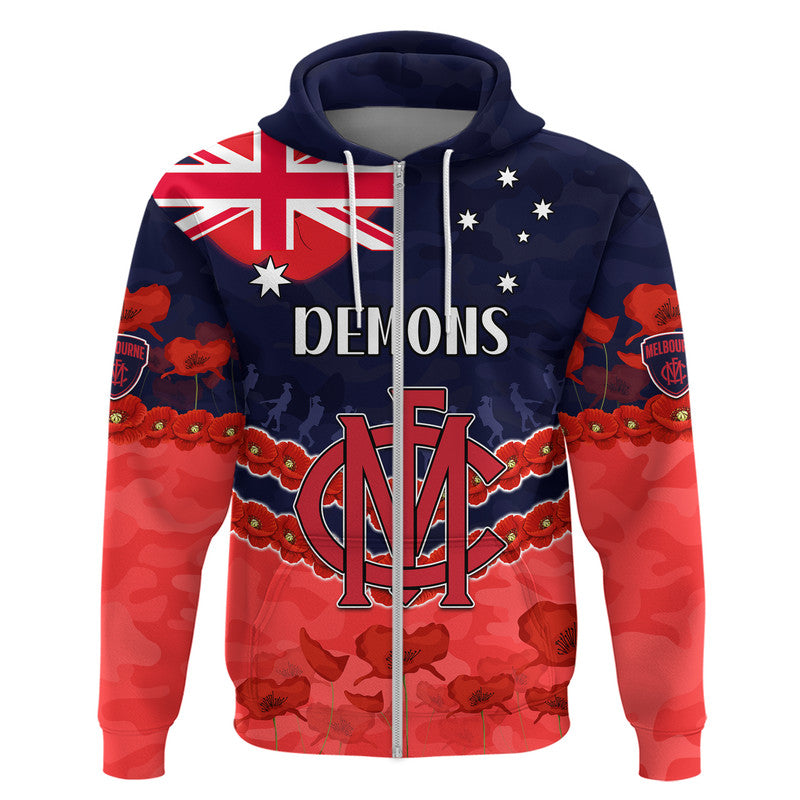 Demons Football ANZAC Zip Up And Pullover Hoodie Lest We Forget LT9 - Vibe Hoodie Shop