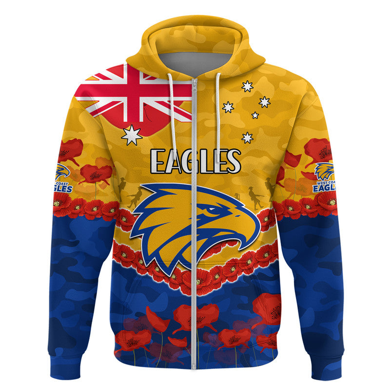 West Coast Eagles Football ANZAC Zip Up And Pullover Hoodie Lest We Forget LT9 - Vibe Hoodie Shop