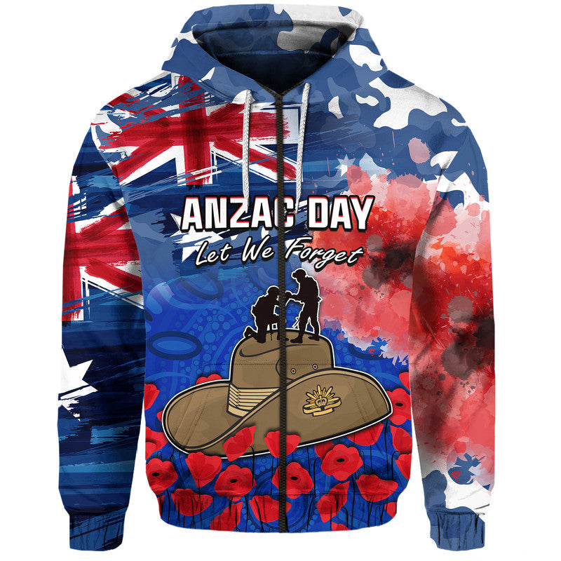 (Custom Personalised) Australia ANZAC Day Zip Up And Pullover Hoodie Grunge Australia Flag and Red Poppy LT9 - Vibe Hoodie Shop