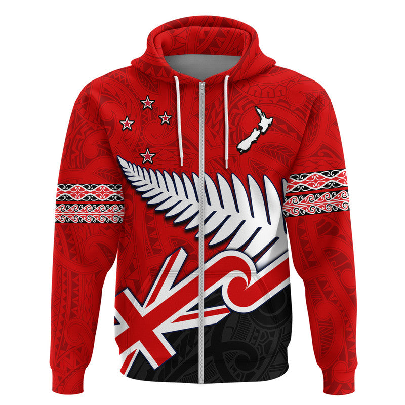 Waitangi Zip Up And Pullover Hoodie Aotearoa Tino Rangatiratanga Flag with Silver Fern LT9 - Vibe Hoodie Shop