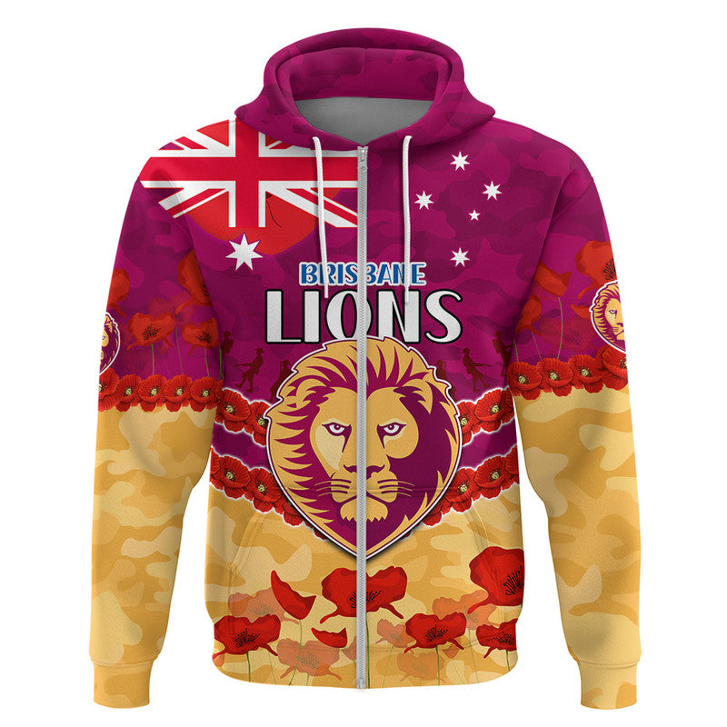 (Custom Personalised) Brisbane Lions Football ANZAC Zip Up And Pullover Hoodie Lest We Forget LT9 - Vibe Hoodie Shop