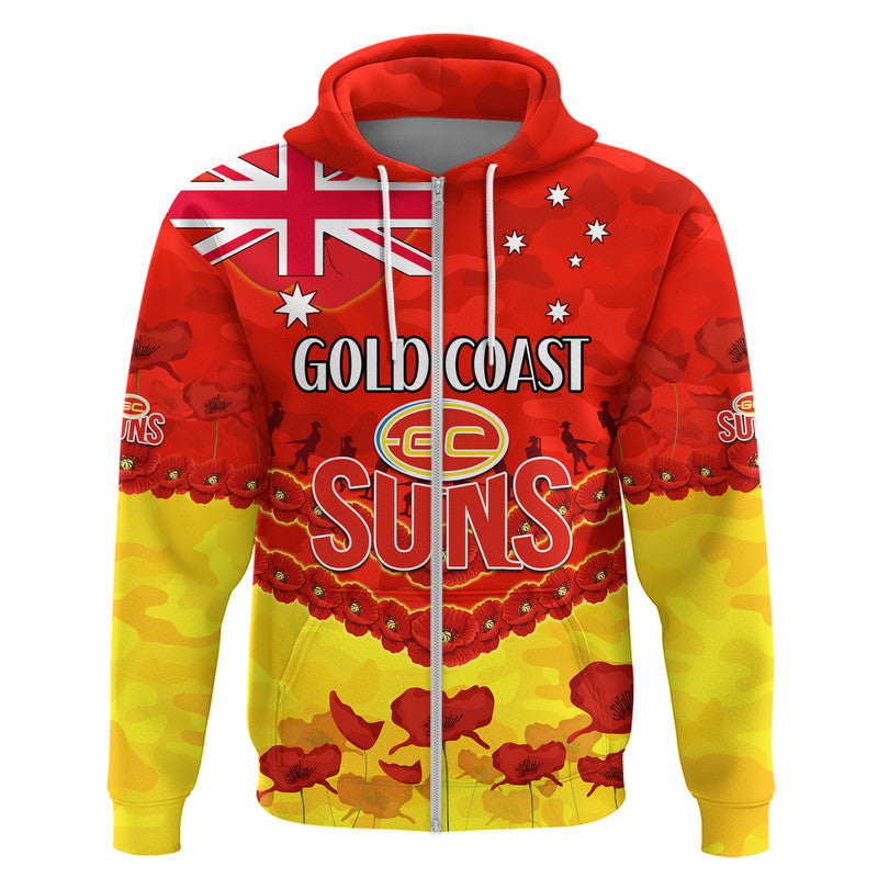 (Custom Personalised) Suns Football ANZAC Zip Up And Pullover Hoodie Lest We Forget LT9 - Vibe Hoodie Shop